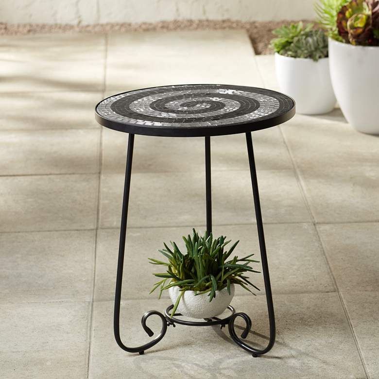 Spiral Mosaic Black Iron Outdoor Accent Table – #79C09 | Lamps Plus In Pertaining To Mosaic Outdoor Accent Tables (View 5 of 15)