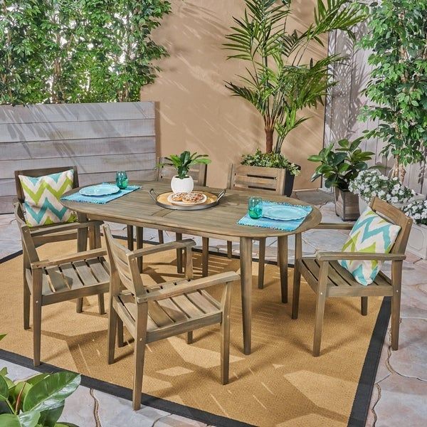 Stamford Outdoor 7 Piece Acacia Wood Dining Set With Oval Table With 7 Piece Outdoor Oval Dining Sets (View 4 of 15)