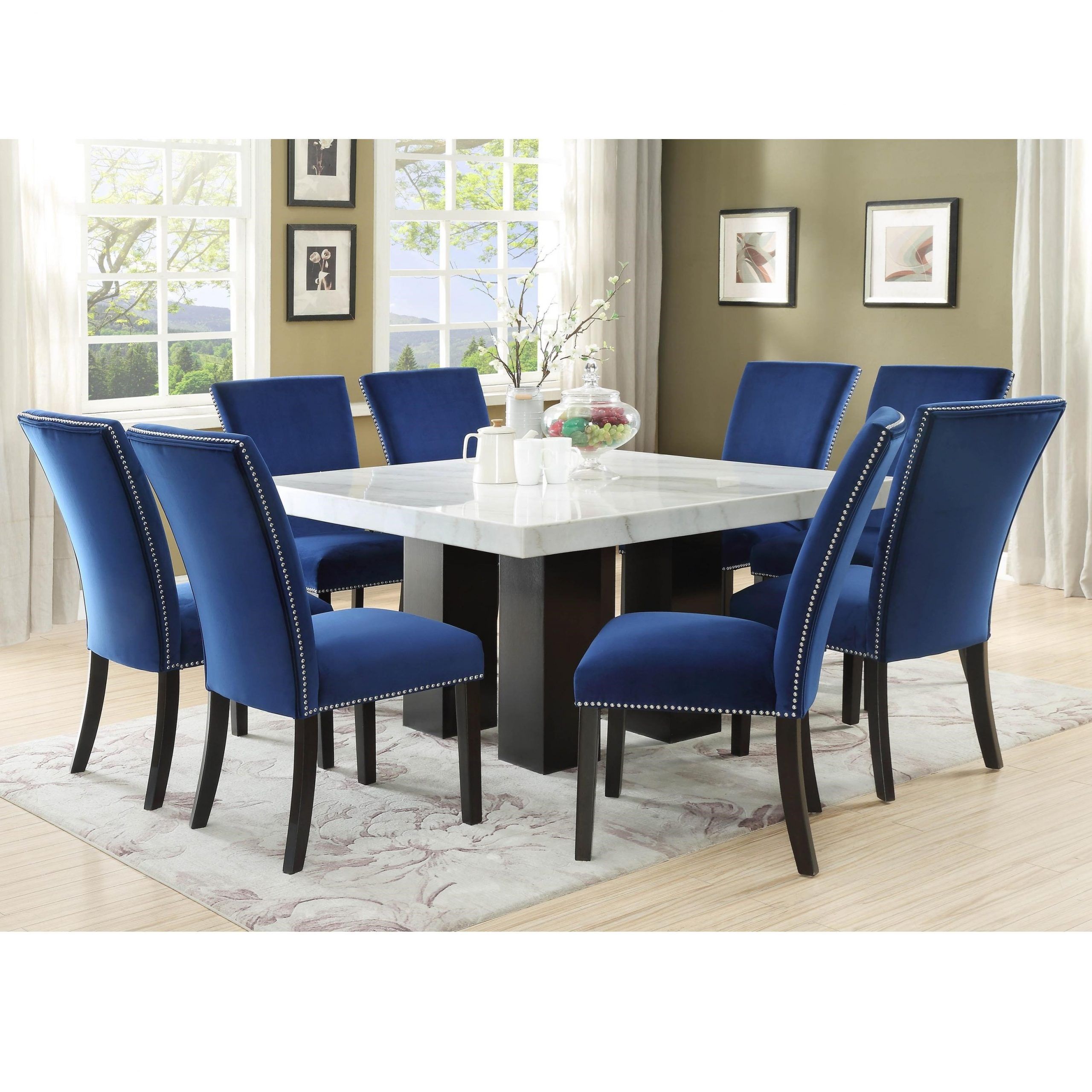Steve Silver Camila 9 Piece Dining Set With Marble Table Top | Standard With Regard To 9 Piece Oval Dining Sets (View 10 of 15)
