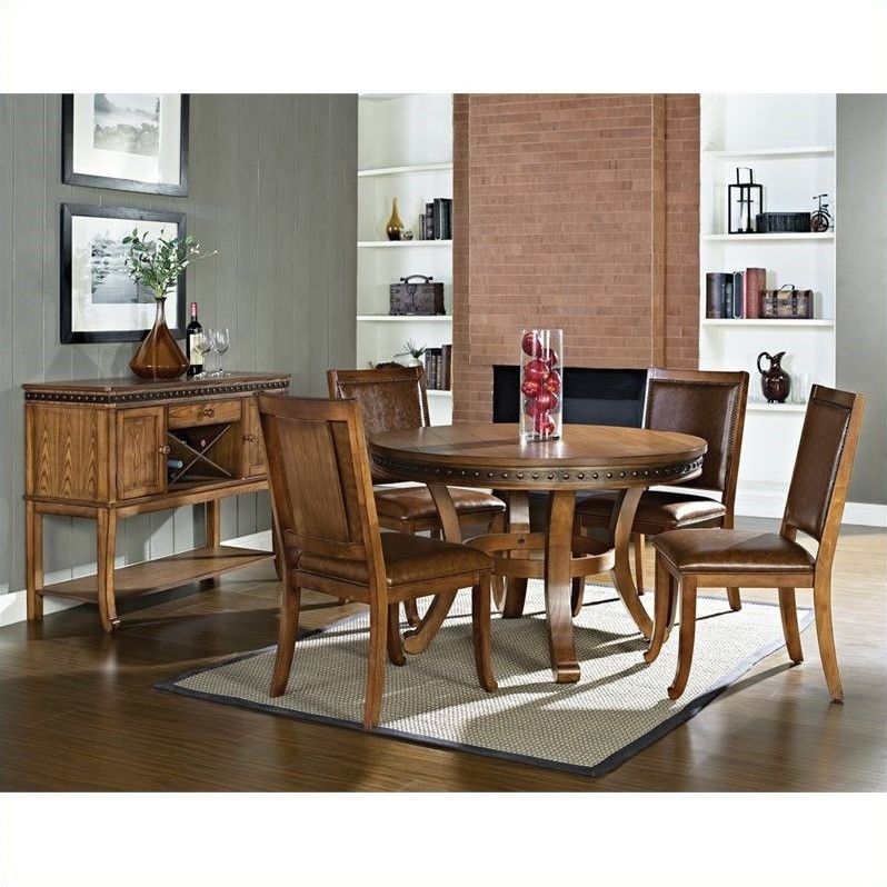 Steve Silver Company Ashbrook 5 Piece Round Dining Table Set In Oak With 5 Piece Round Dining Sets (View 11 of 15)
