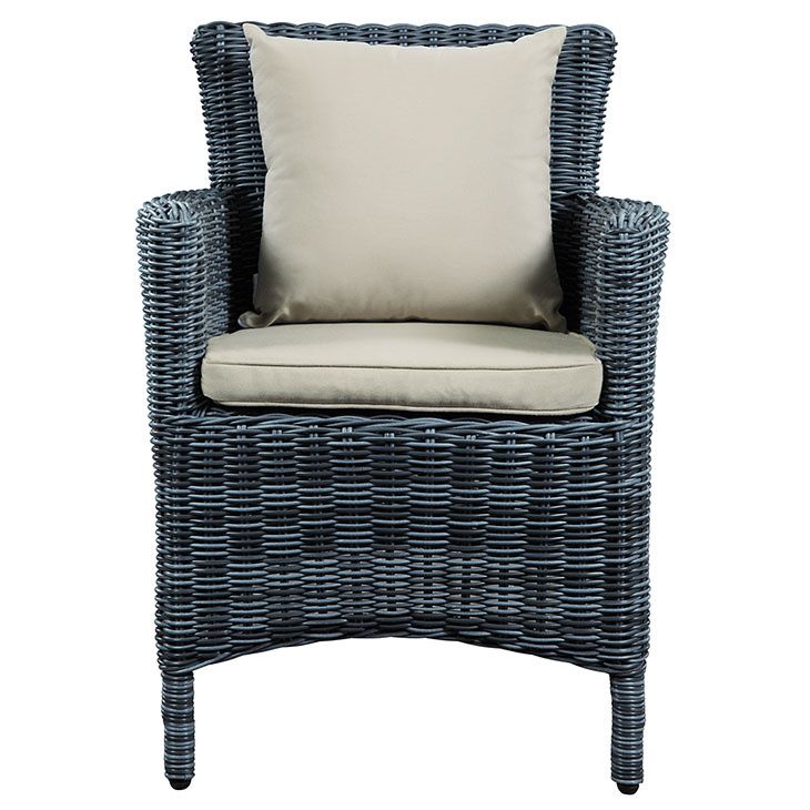 Summon Grey Rattan Patio Arm Chair With Beige Fabric Cushionmodway For Fabric Outdoor Wicker Armchairs (View 6 of 15)