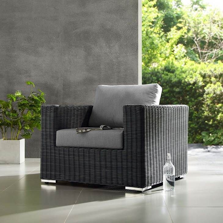Summon Outdoor Patio Fabric Sunbrella® Armchair In Canvas Gray | Patio Throughout Fabric Outdoor Wicker Armchairs (View 12 of 15)