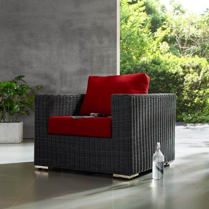 Summon Outdoor Patio Fabric Sunbrella® Armchair In Canvas Red | Wicker In Fabric Outdoor Wicker Armchairs (View 3 of 15)