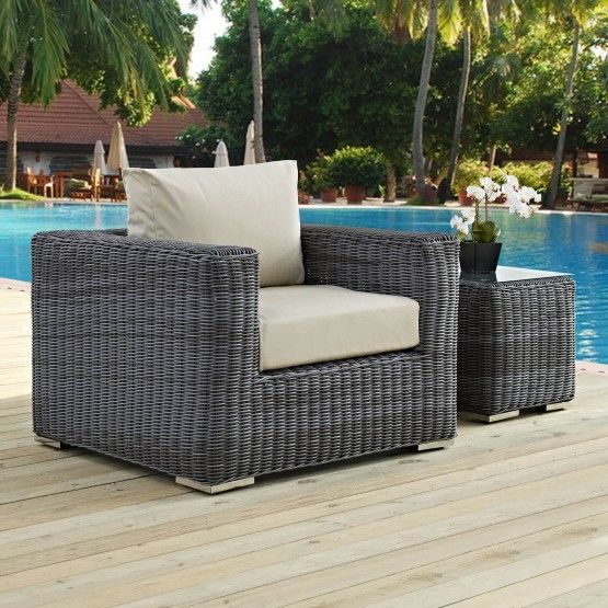 Summon Outdoor Patio Fabric Sunbrella/Synthetic Rattan Weave Armchair With Fabric Outdoor Wicker Armchairs (View 4 of 15)