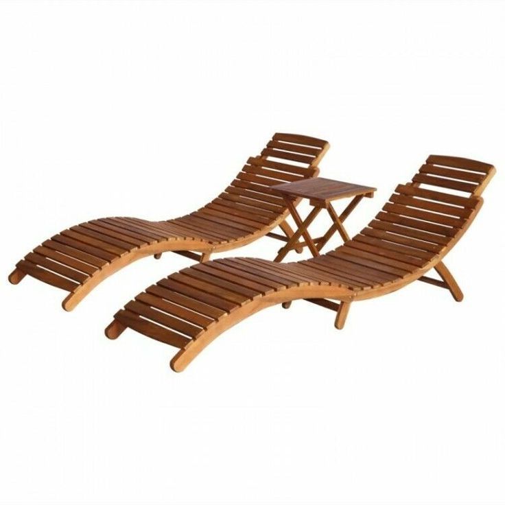Sun Lounger Set Of 2 With Table Folding Solid Wood Day Bed Natural Oil Regarding Natural Wood Outdoor Lounger Chairs (View 13 of 15)