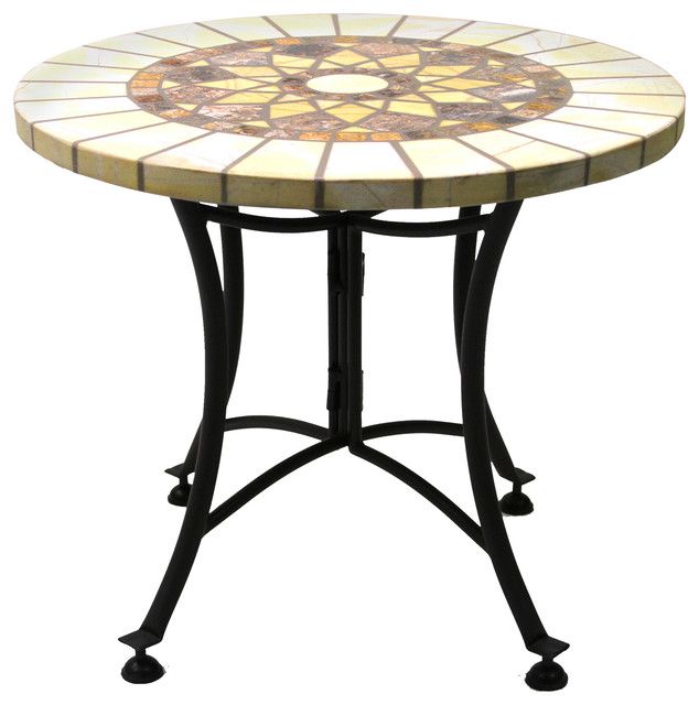 Sunburst Marble Mosaic Accent Table With Metal Base – Southwestern Inside Mosaic Black Outdoor Accent Tables (View 12 of 15)