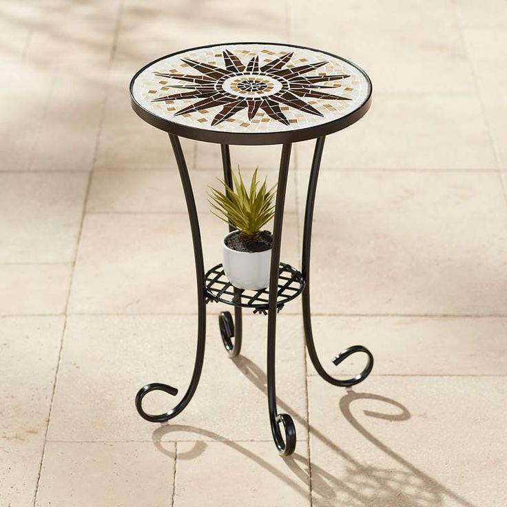 Sunburst Mosaic Black Outdoor Accent Table – #63V12 | Lamps Plus With Regard To Mosaic Black Outdoor Accent Tables (View 1 of 15)