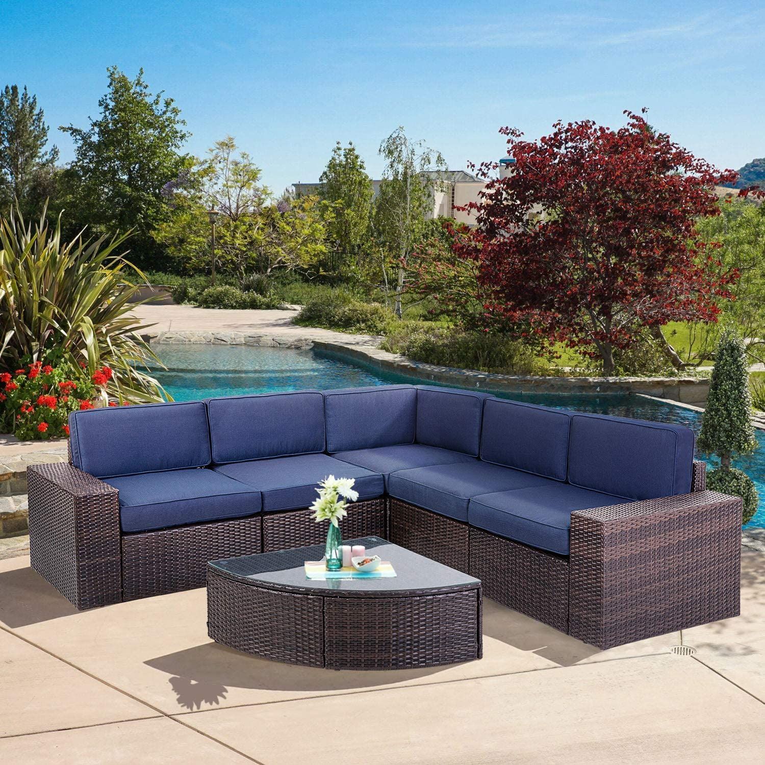 Suncrown Outdoor Furniture 6 Piece Patio Sofa And Wedge Table Set, All With Navy Outdoor Seating Sets (View 6 of 15)