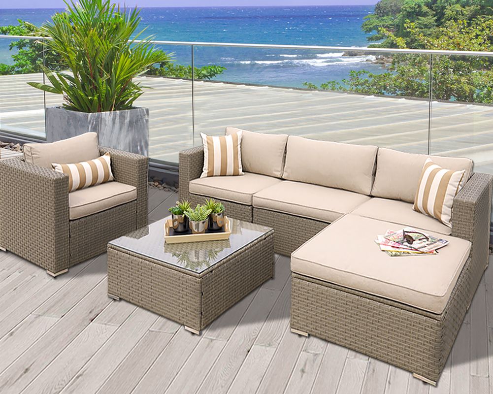 Suncrown Outdoor Modular Sectional Furniture Set (6 Piece) All Weather With Outdoor Wicker Gray Cushion Patio Sets (View 3 of 15)