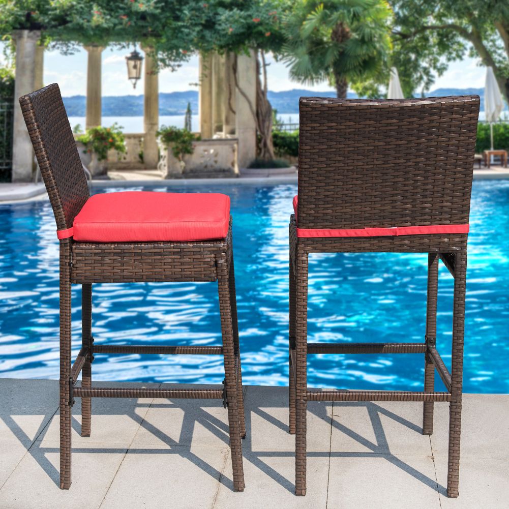 Sundale Outdoor Wicker Bar Stools Counter Height With Back Patio Garden Within Rattan Wicker Outdoor Seating Sets (View 14 of 15)