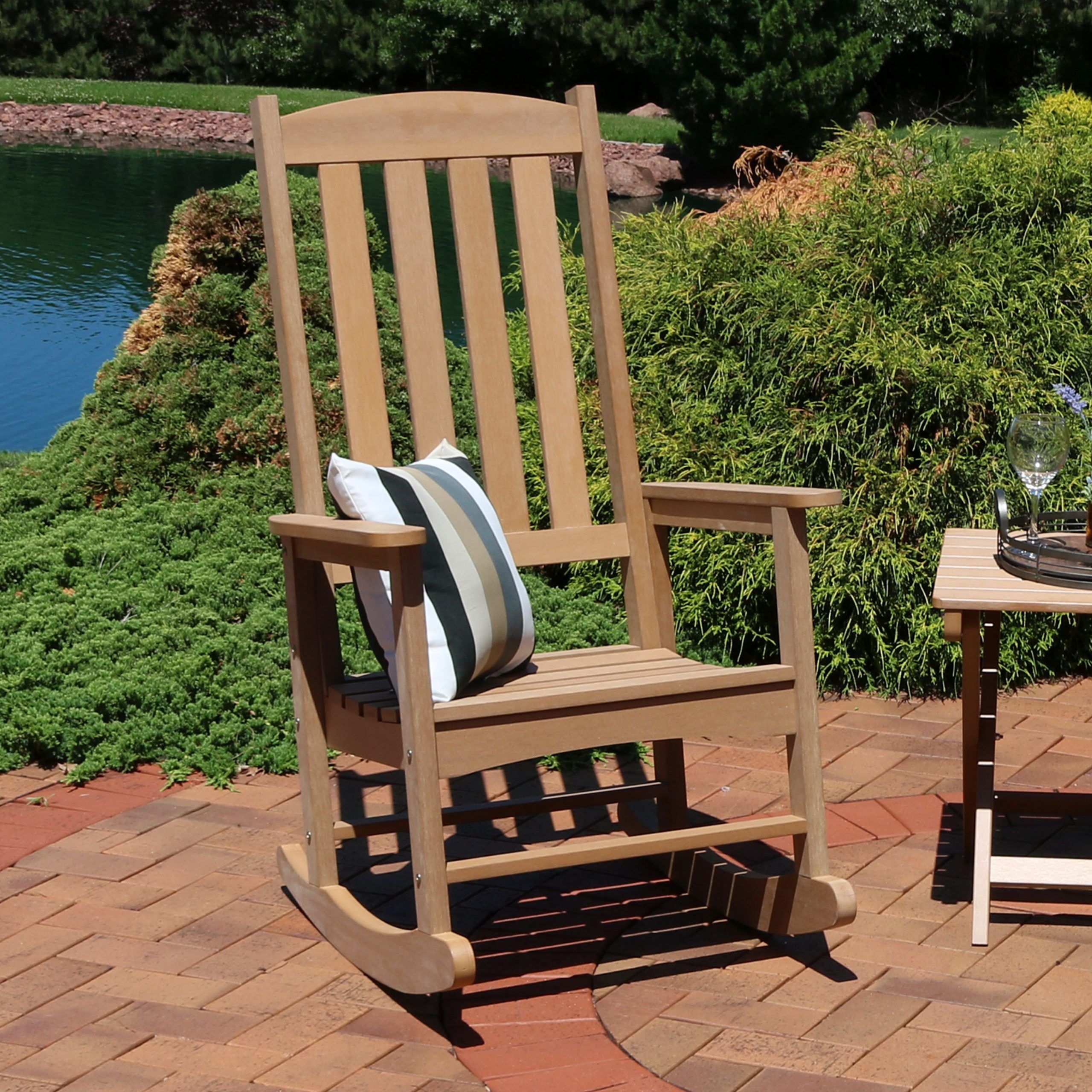 Sunnydaze All Weather Rocking Chair With Faux Wood Design, Multiple Intended For Wood Outdoor Armchair Sets (View 11 of 15)