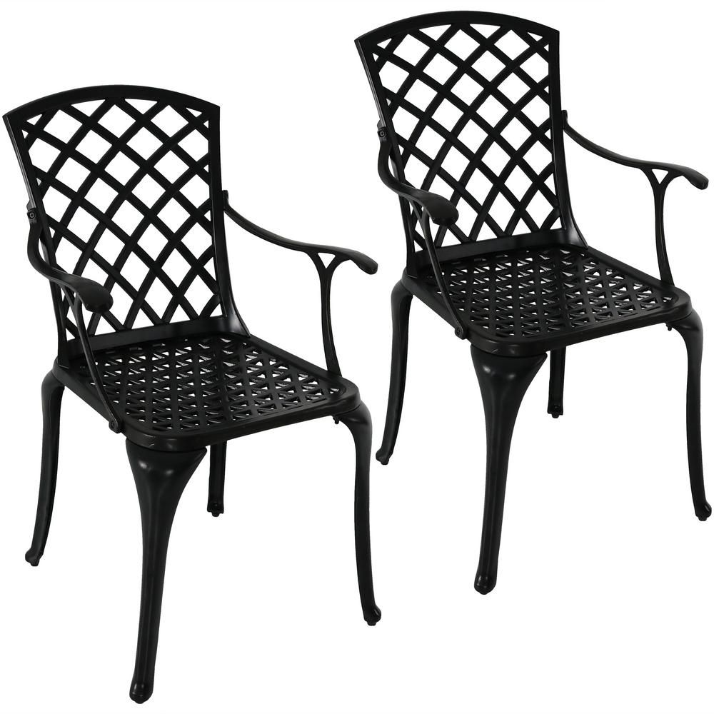Sunnydaze Decor Crossweave Black Cast Aluminum Patio Dining Chair Set With Regard To Black Outdoor Dining Chairs (View 7 of 15)