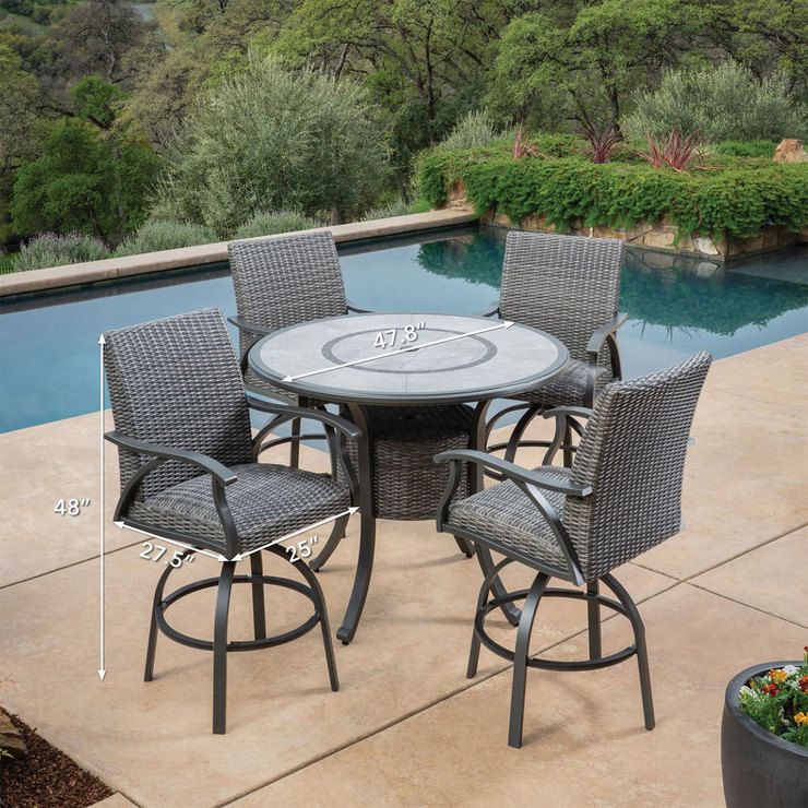 Sunvilla Indigo 5 Piece Woven Bar Height Dining Patio Set + Cover Throughout 5 Piece Patio Sets (View 8 of 15)