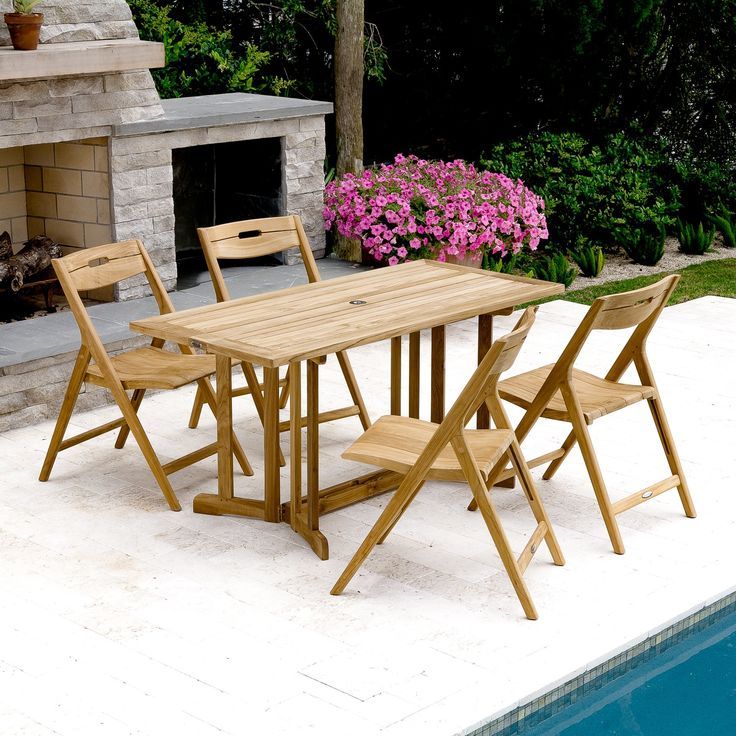 Surf Nevis 5 Pc Teak Folding Dining Set | Westminster Teak | Discount Intended For Teak Folding Chair Patio Dining Sets (View 9 of 15)