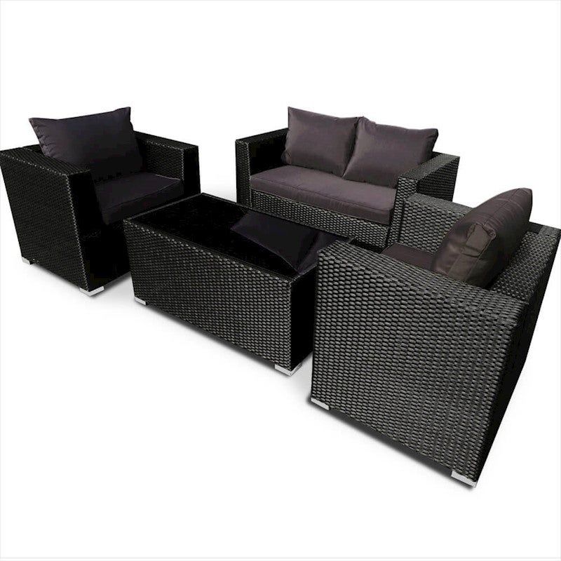 Talise 4 Piece Pe Wicker Sofa Lounge Setting – Black | Buy 3 Seat In 4 Piece 3 Seat Outdoor Patio Sets (View 10 of 15)