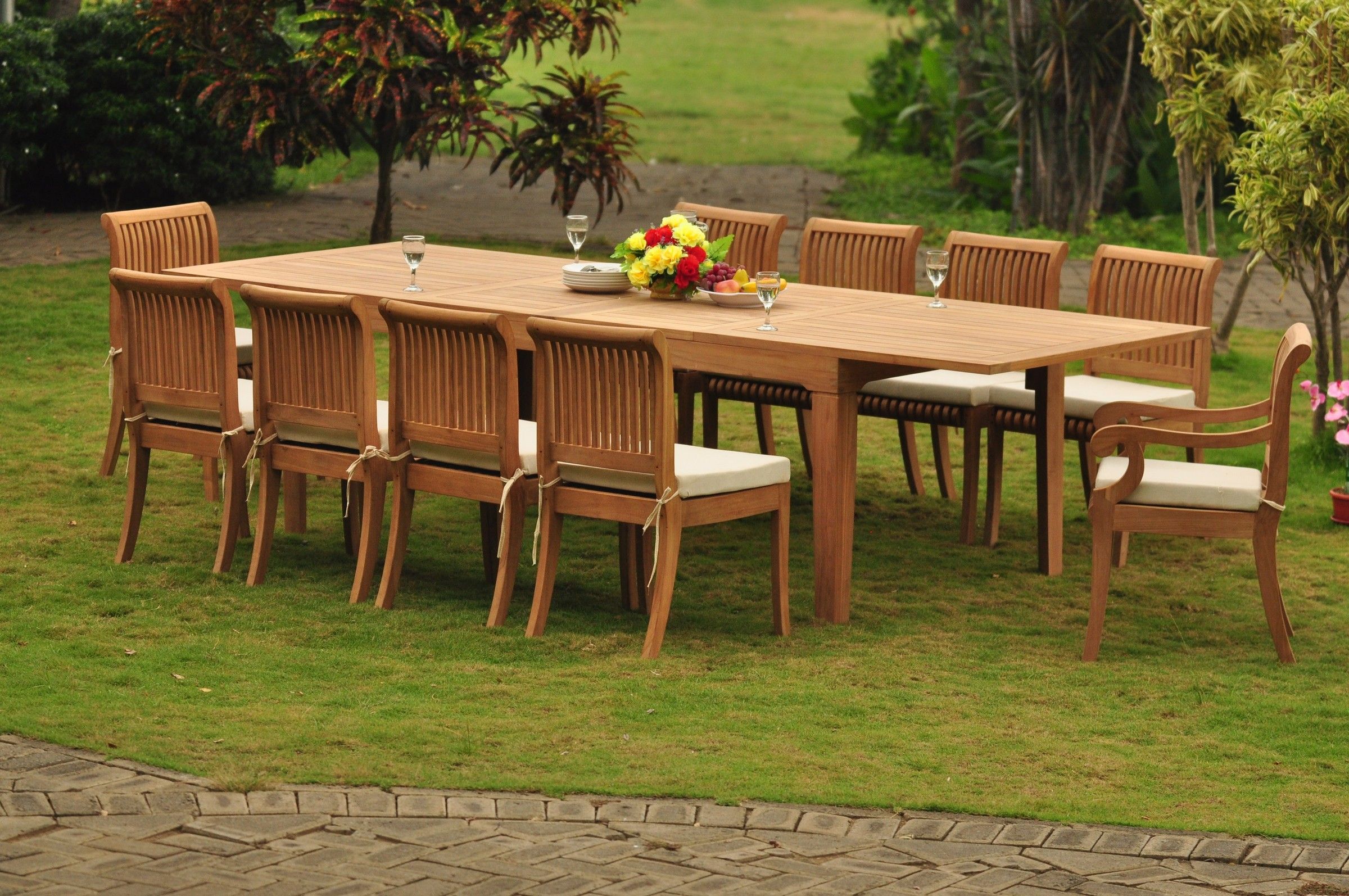 Teak Dining Set: 10 Seater 11 Pc: Large Caranasas 122" Dining Rectangle Inside Teak Wood Outdoor Table And Chairs Sets (View 5 of 15)