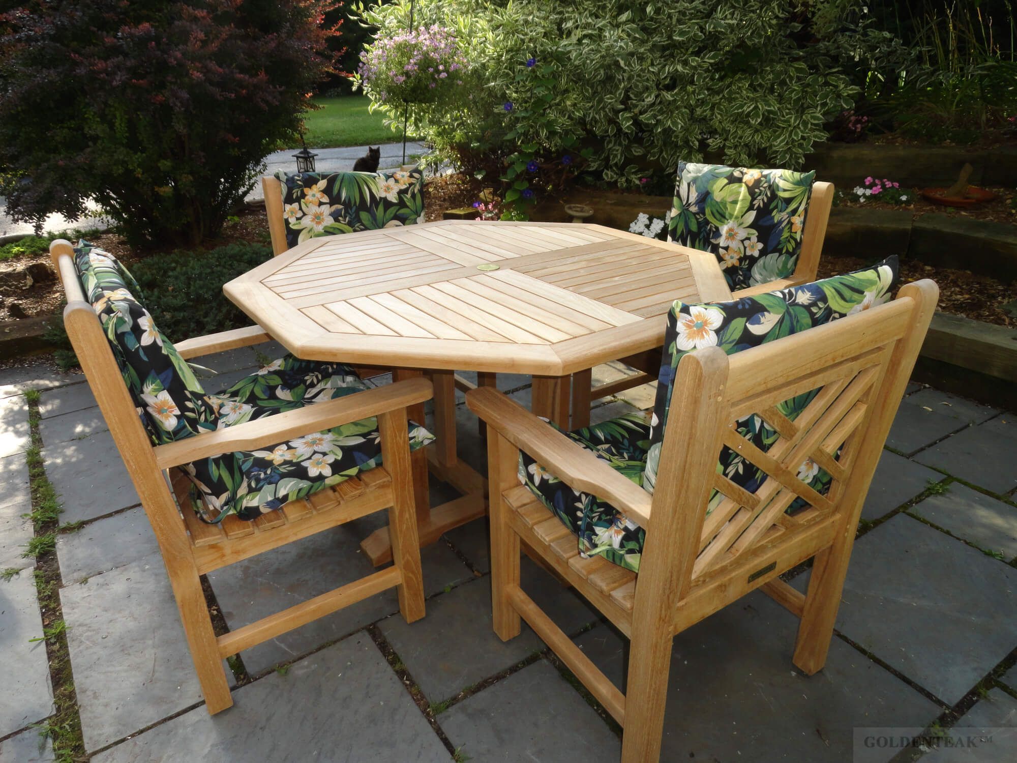 Teak Dining Set, Octagon Table 51In & 4 Chippendale Chairs With Arms With Octagonal Outdoor Dining Sets (View 3 of 15)