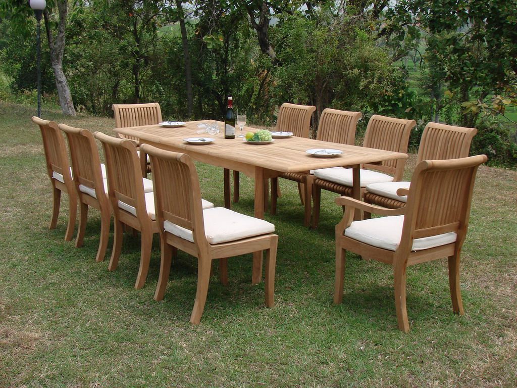 Teak Dining Set:10 Seater 11 Pc – 94" Double Extension Rectangle Table Intended For Teak Wood Rectangular Patio Dining Sets (View 11 of 15)