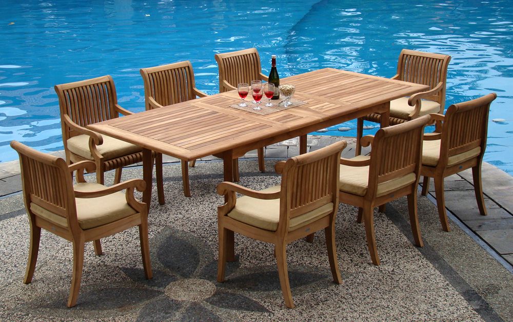 Teak Dining Set:8 Seater 9 Pc – Very Large 122" Caranasas Double With Teak Wood Rectangular Patio Dining Sets (View 7 of 15)