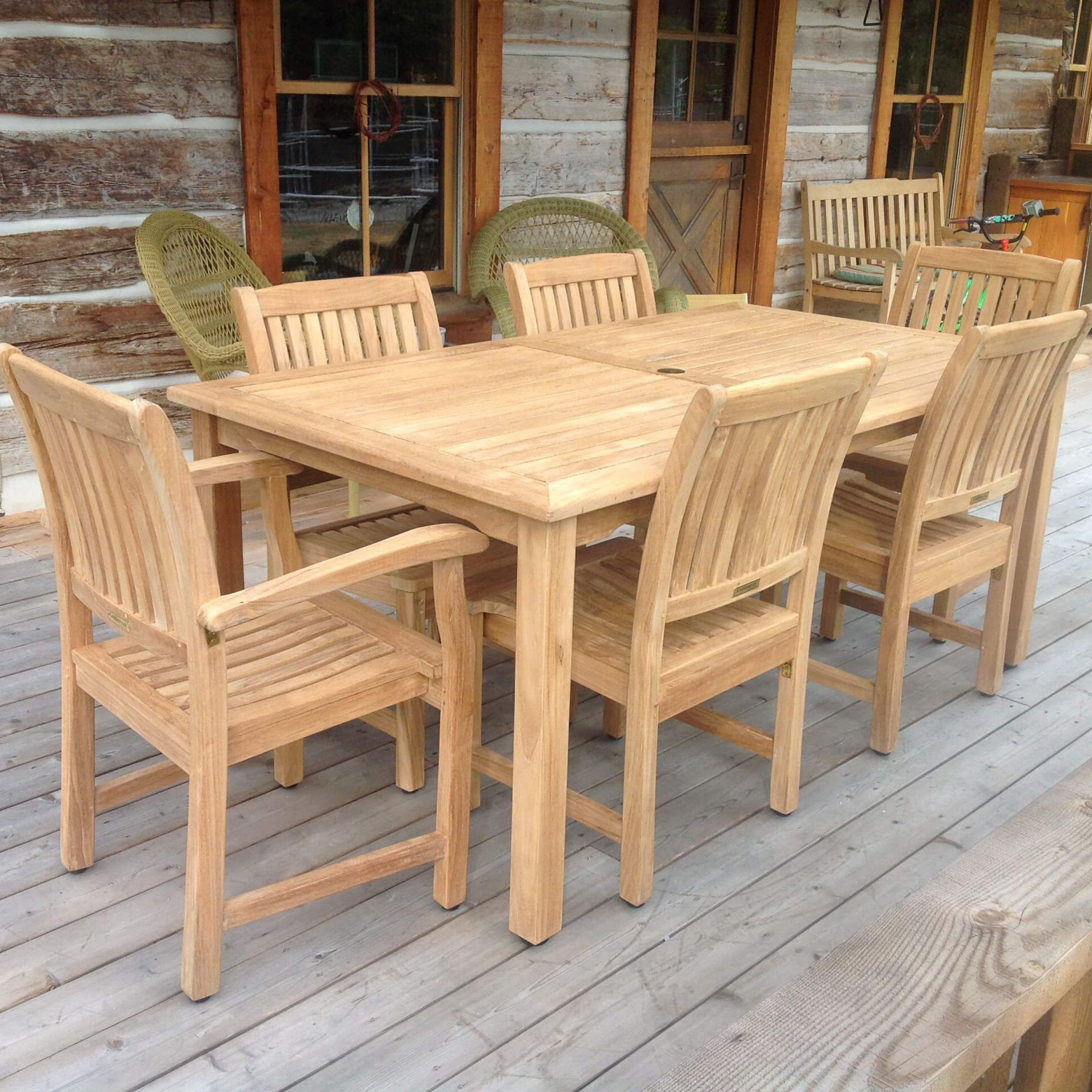Teak Patio Dining Set For 6 Rectangular Table And 6 Teak Chairs For Teak Outdoor Square Dining Sets (View 2 of 15)