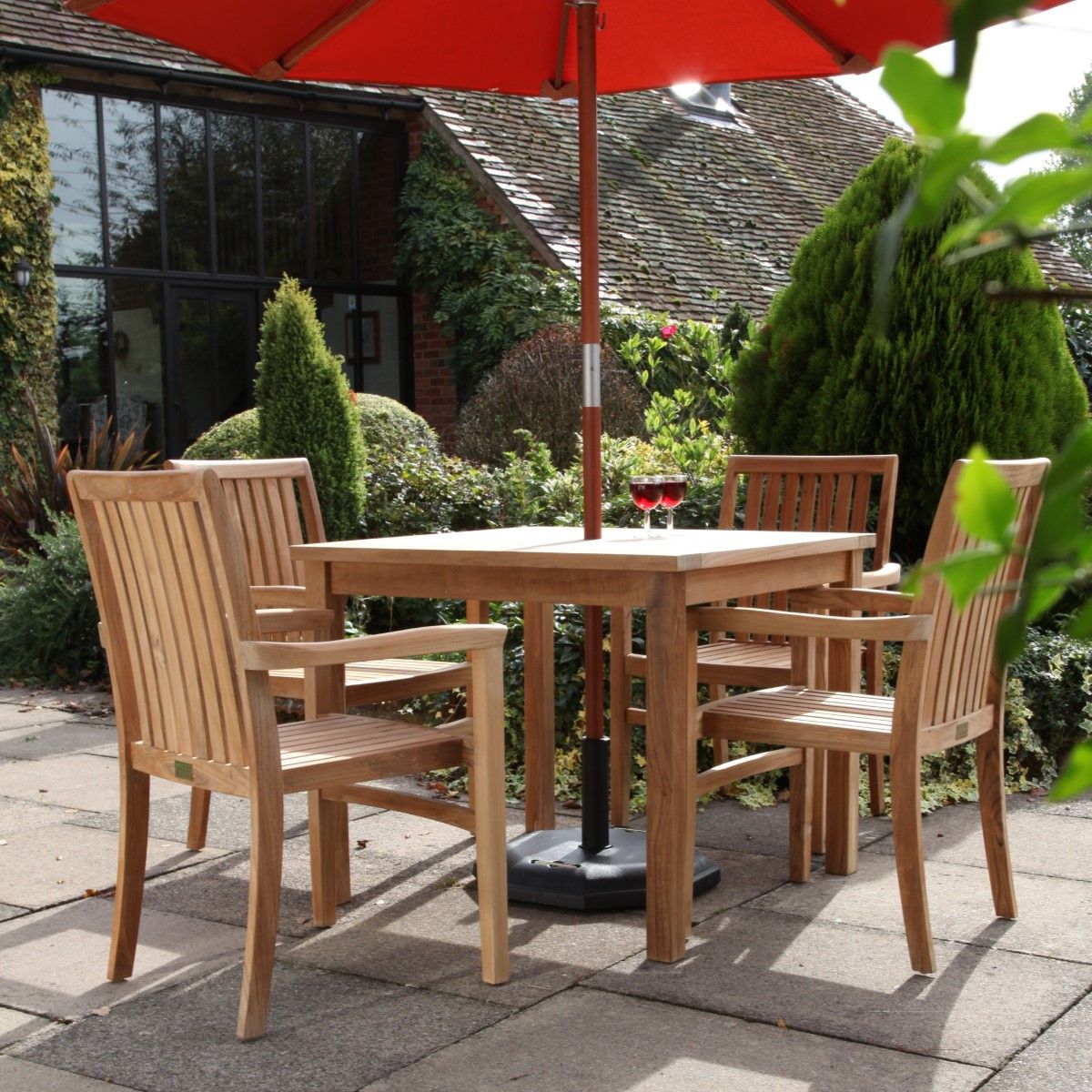 Teak Square Outdoor Dining Table And Chairs Set | Woodberry For Teak Folding Chair Patio Dining Sets (View 12 of 15)