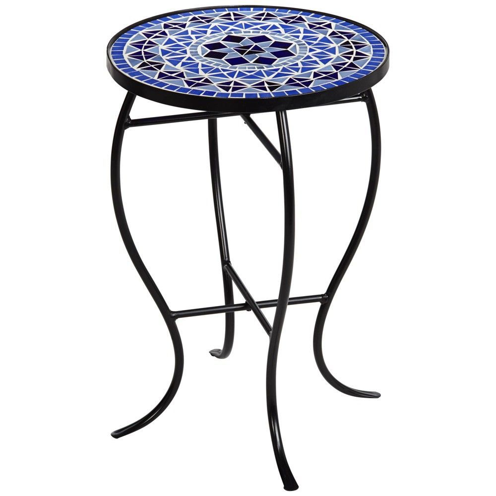 Teal Island Designs Cobalt Mosaic Black Iron Outdoor Accent Table Throughout Green Mosaic Outdoor Accent Tables (View 7 of 15)