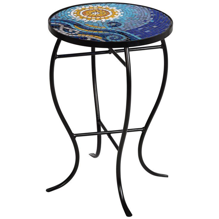 Teal Island Designs Ocean Mosaic Black Iron Outdoor Accent Table In Mosaic Black Iron Outdoor Accent Tables (View 13 of 15)