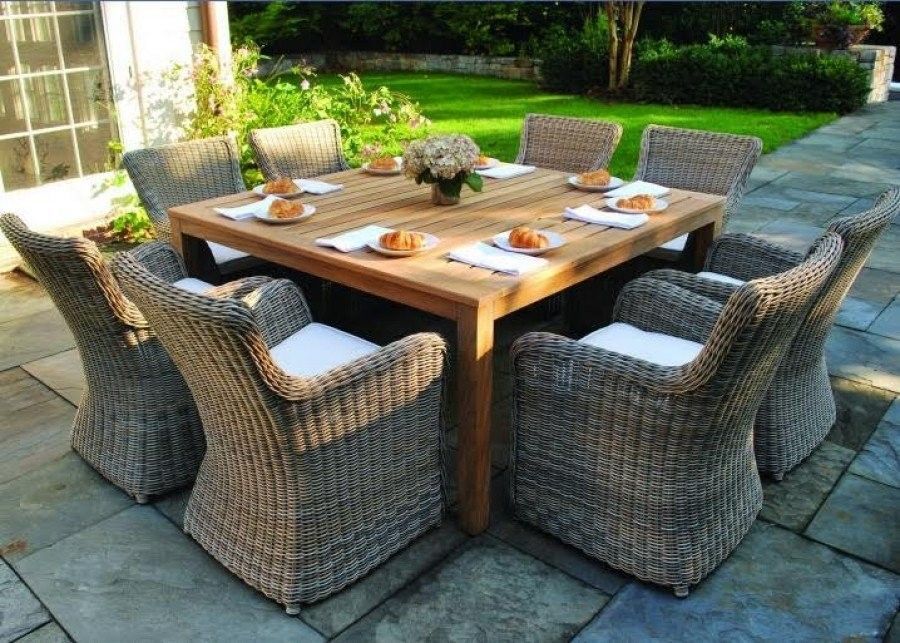 The Wainscott Square Dining Tables Work Well With A Variety Of Teak Or Regarding Wicker Square 9 Piece Patio Dining Sets (View 6 of 15)