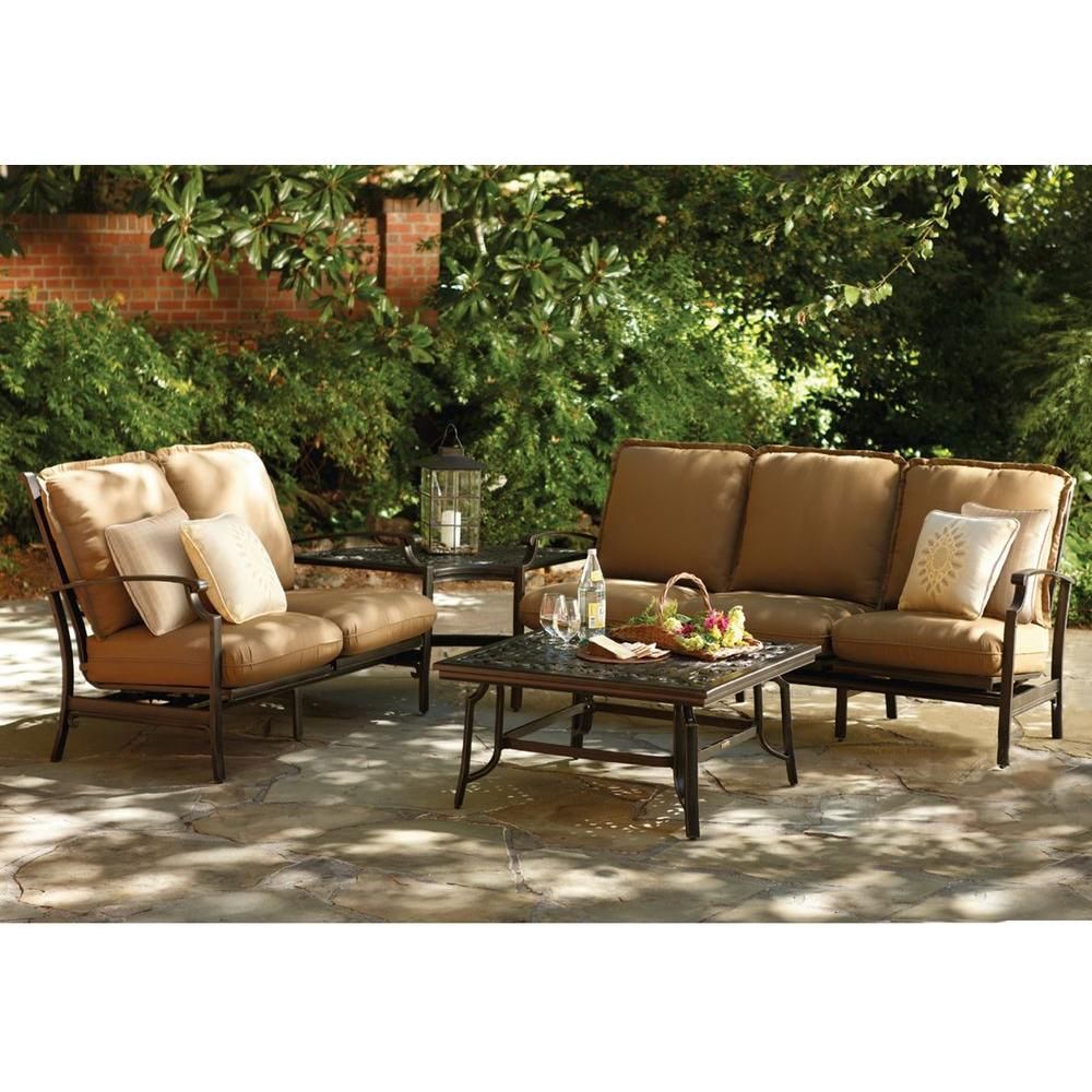 Thomasville Messina 4 Piece Patio Sectional Seating Set With Cocoa Regarding 4 Piece Outdoor Sectional Patio Sets (View 10 of 15)