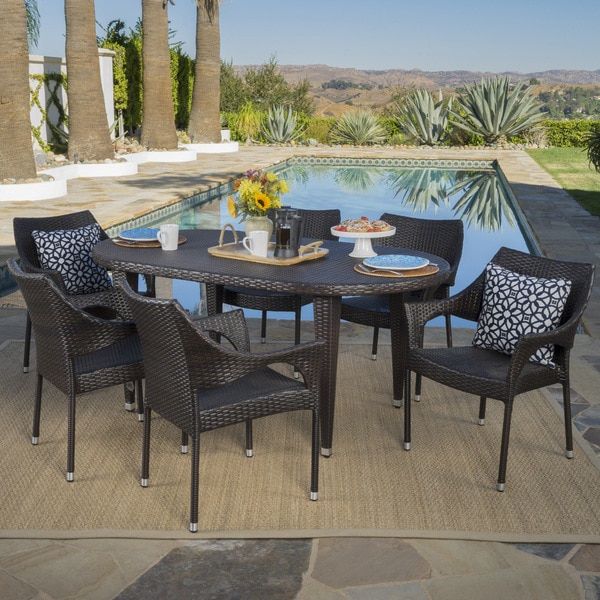Tinos Outdoor 7 Piece Oval Wicker Dining Setchristopher Knight Home Within Oval 7 Piece Outdoor Patio Dining Sets (View 5 of 15)
