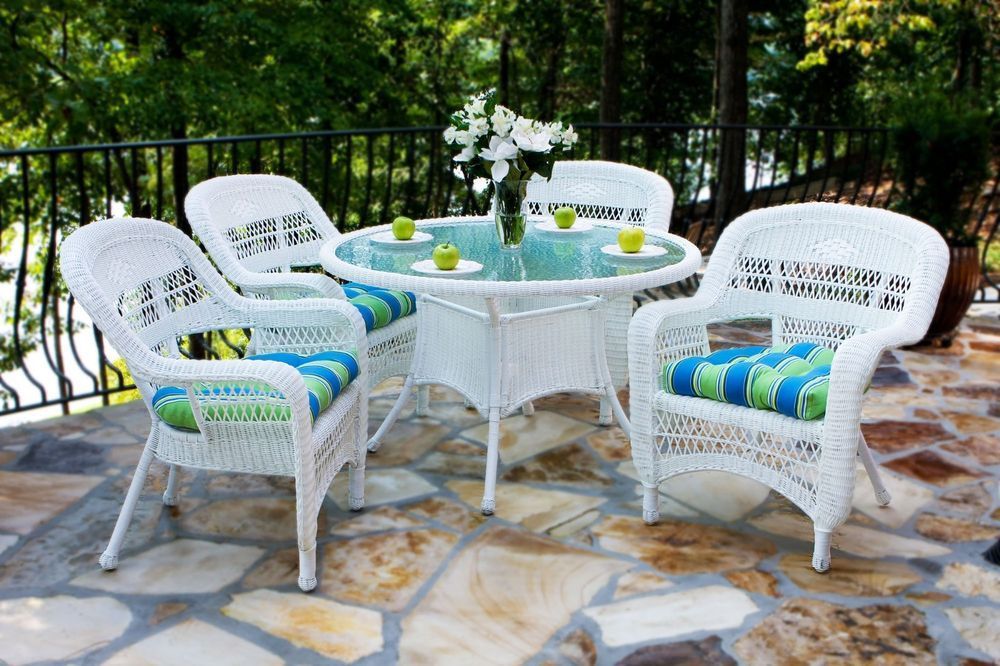 Tortuga Outdoor Patio White Wicker Furniture 5 Piece Dining Set # With Regard To White Outdoor Patio Dining Sets (View 13 of 15)