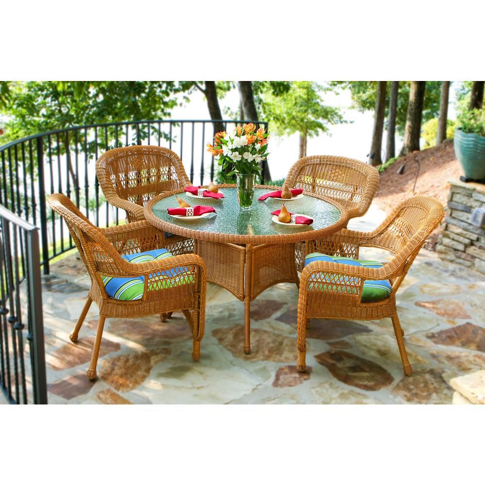 Tortuga Outdoor Portside Amber 5 Piece Wicker Outdoor Dining Set With With Regard To 5 Piece 5 Seat Outdoor Patio Sets (View 10 of 15)