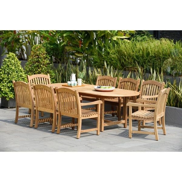 Tottenville 9 Piece Teak Double Extendable Dining Sethavenside Home Regarding Extendable Oval Patio Dining Sets (View 9 of 15)