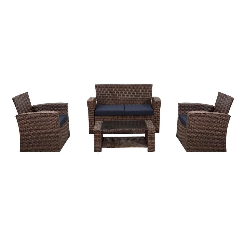Unbranded Hudson Brown 4 Piece Rattan Conversation Outdoor Patio Sofa In 4 Piece 3 Seat Outdoor Patio Sets (View 2 of 15)