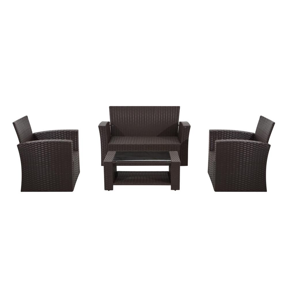 Unbranded Hudson Chocolate 4 Piece Rattan Conversation Outdoor Patio In 4 Piece 3 Seat Outdoor Patio Sets (View 6 of 15)