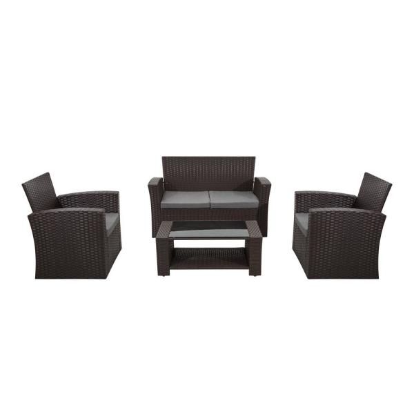Unbranded Hudson Chocolate 4 Piece Rattan Conversation Outdoor Patio With Regard To 4 Piece 3 Seat Outdoor Patio Sets (View 13 of 15)
