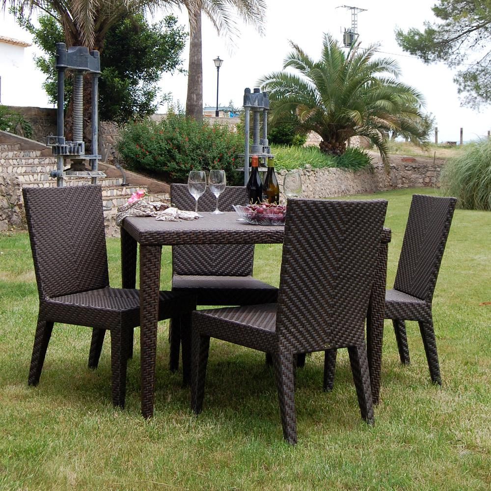 Unbranded Soho Brown 5 Piece Wicker Outdoor Dining Set With Off White Intended For Off White Cushion Patio Dining Sets (View 5 of 15)