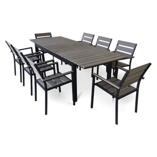 Urban Furnishing 9 Piece Eco Wood Extendable Outdoor Patio Dining Set Intended For Gray Extendable Patio Dining Sets (View 8 of 15)