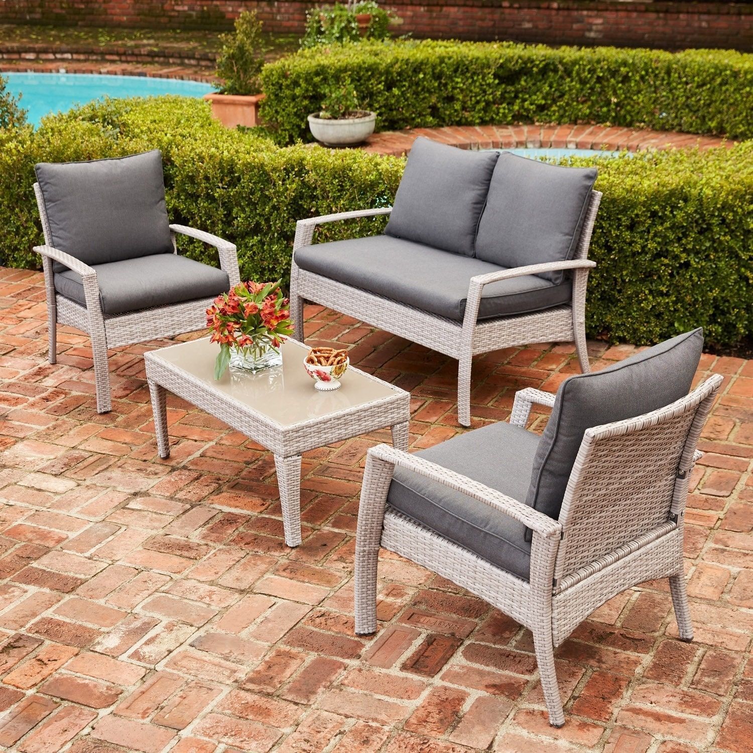 Urban Space Outdoor 4 Piece Wicker Furniture Seating Set With Loveseat Pertaining To 4 Piece Wicker Outdoor Seating Sets (View 12 of 15)
