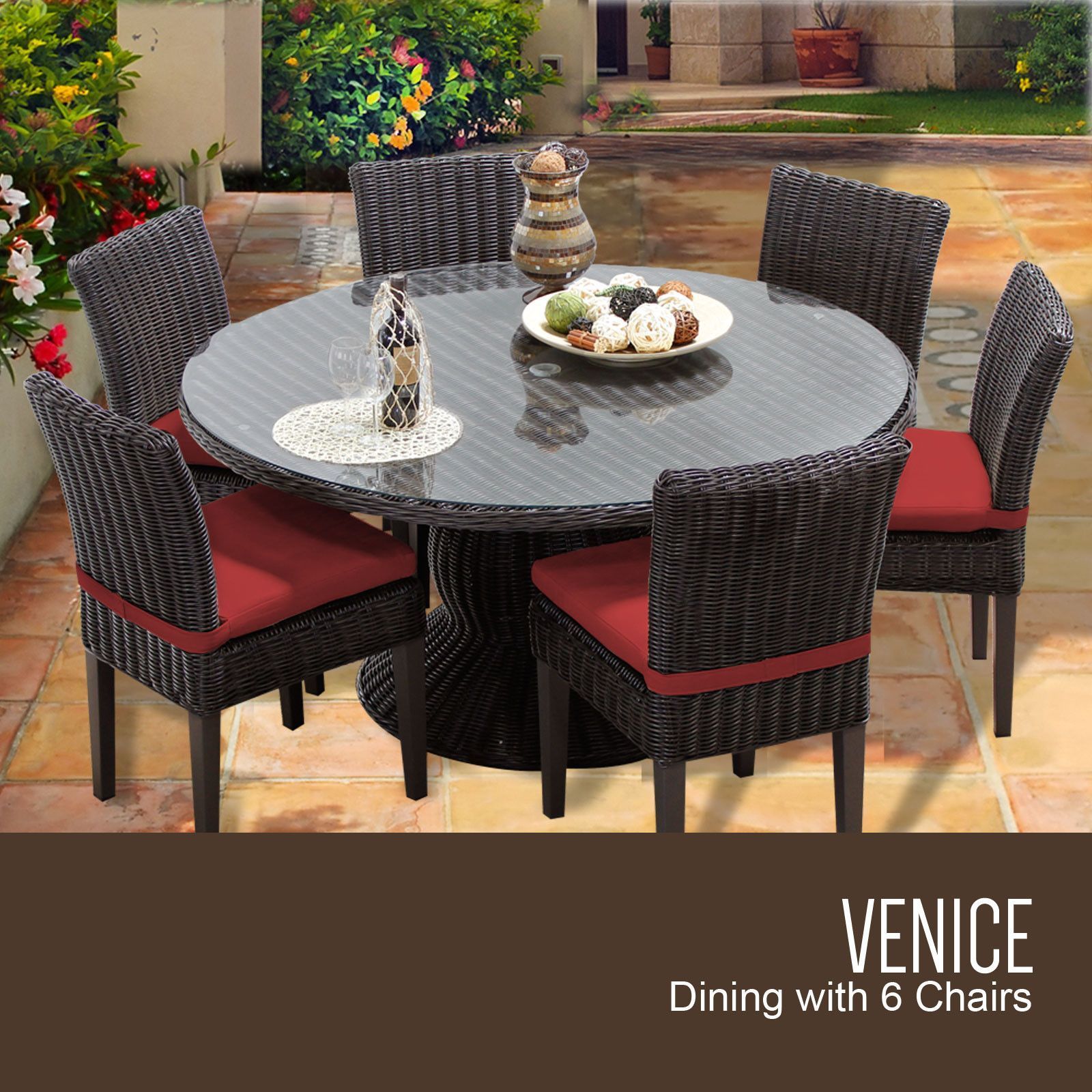 Venice 60 Inch Outdoor Patio Dining Table With 6 Armless Chairs (With With Regard To Armless Round Dining Sets (View 7 of 15)