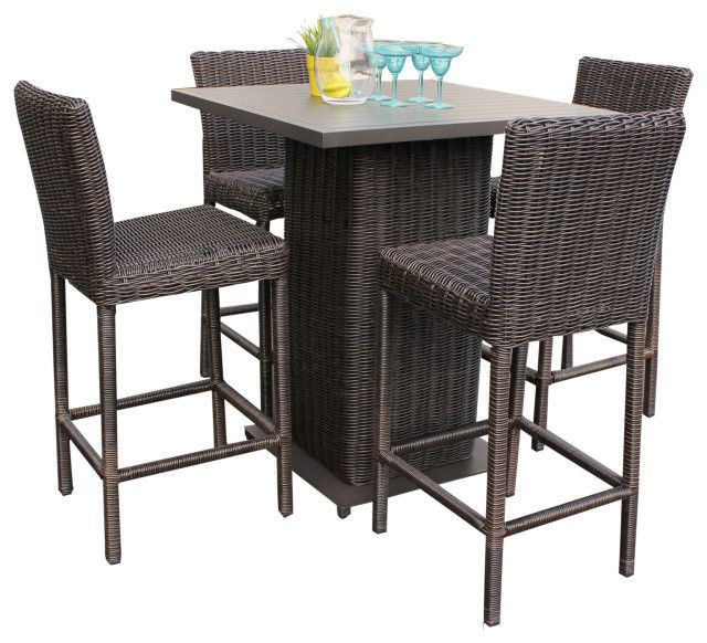 Venice Pub Table Set With Barstools 5 Piece Outdoor Wicker Patio Within 5 Piece Outdoor Bar Tables (View 7 of 15)
