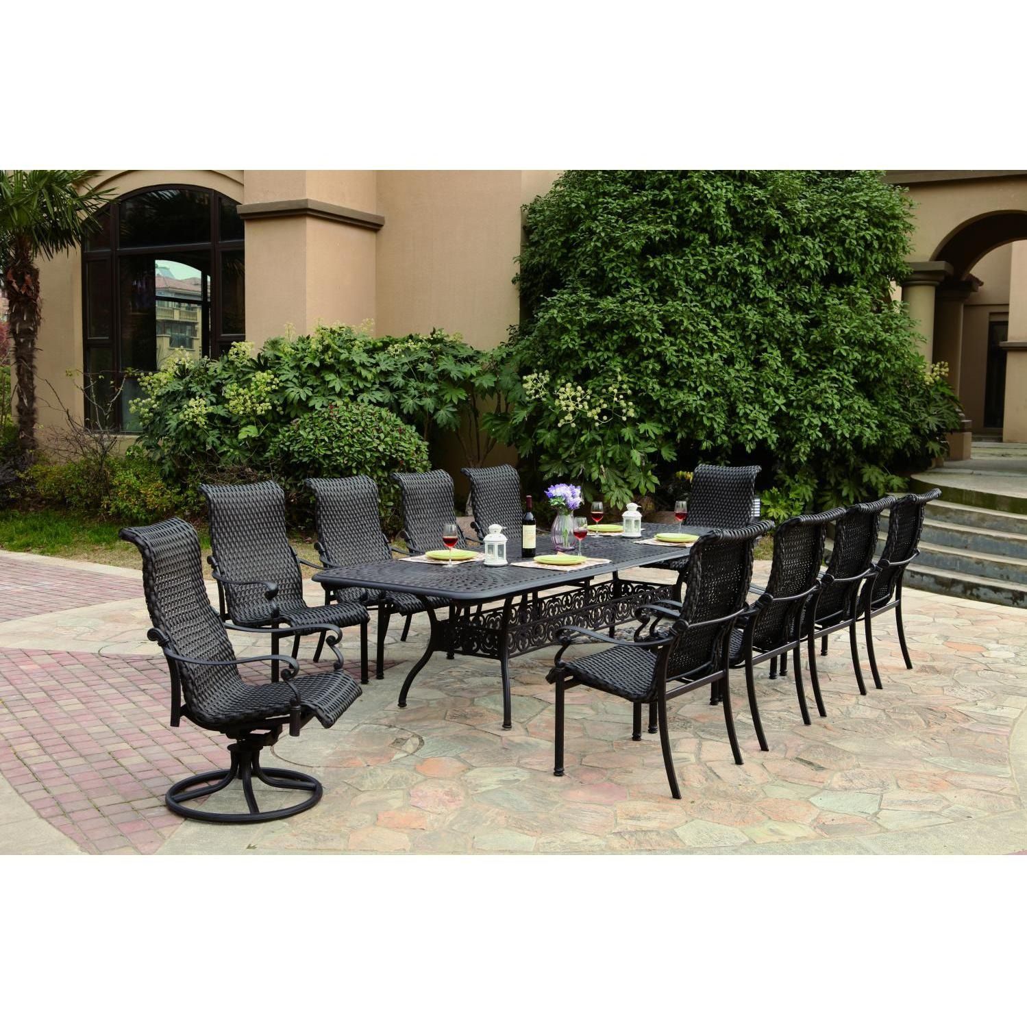Victoria 11 Piece Resin Wicker Patio Dining Set W/ 92 X 42 Inch Throughout Large Rectangular Patio Dining Sets (View 12 of 15)