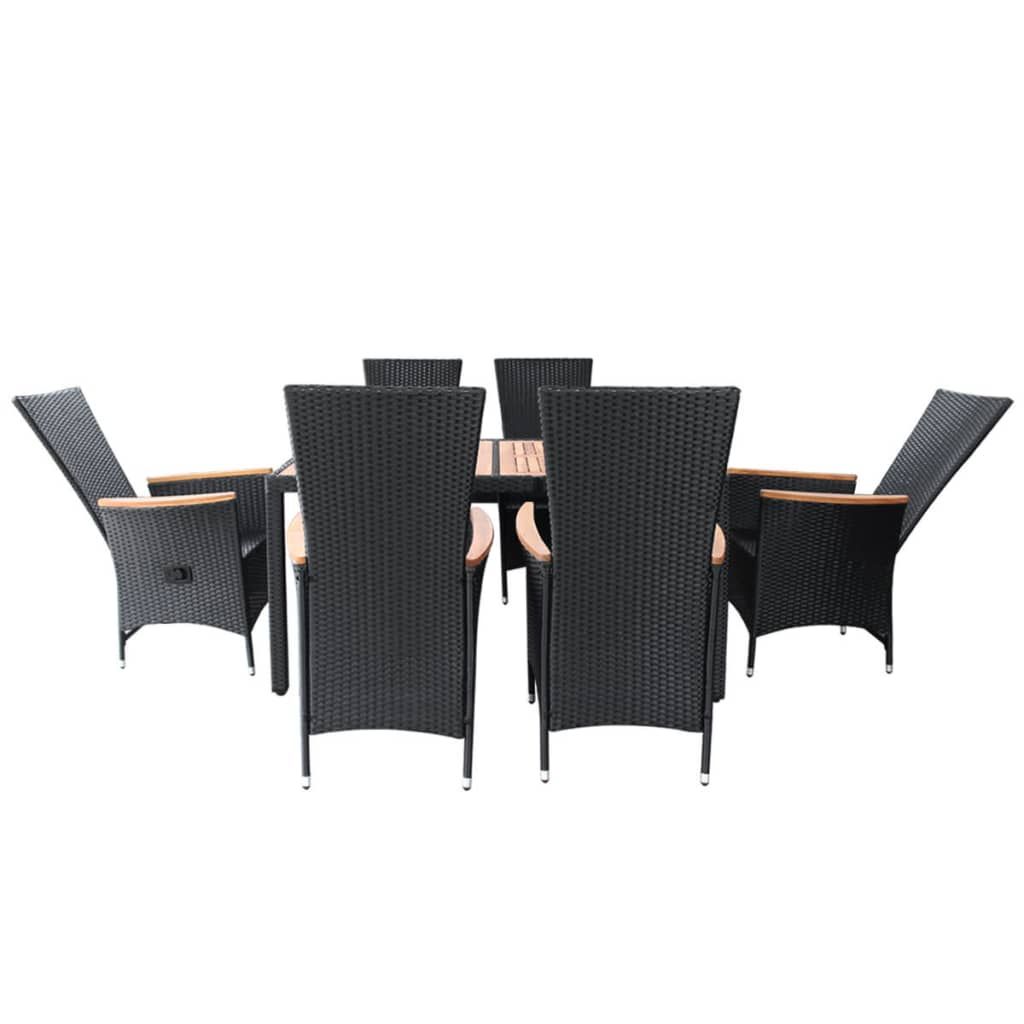 Vidaxl Outdoor Dining Set 13 Piece Poly Rattan Black Wicker Wood Top With 13 Piece Extendable Patio Dining Sets (View 12 of 15)