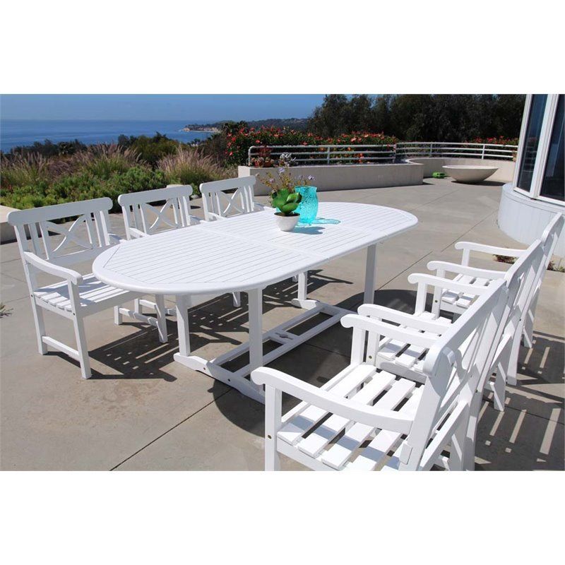 Vifah Bradley 7 Piece Extendable Oval Patio Dining Set In White | Ebay Regarding Oval 7 Piece Outdoor Patio Dining Sets (View 11 of 15)