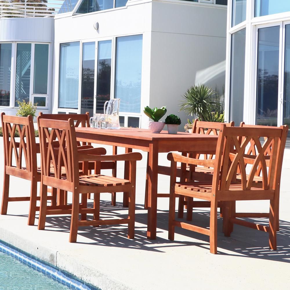 Vifah Malibu 7 Piece Rectangle Patio Dining Set V98Set45 – The Home Depot With Regard To 7 Piece Patio Dining Sets (View 11 of 15)