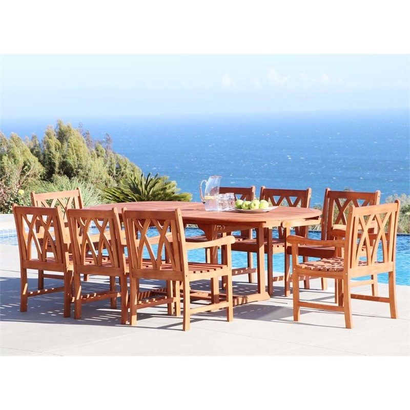 Vifah Malibu 9 Piece Extendable Oval Hardwood Patio Dining Set – V144Set34 Pertaining To 9 Piece Extendable Patio Dining Sets (View 7 of 15)