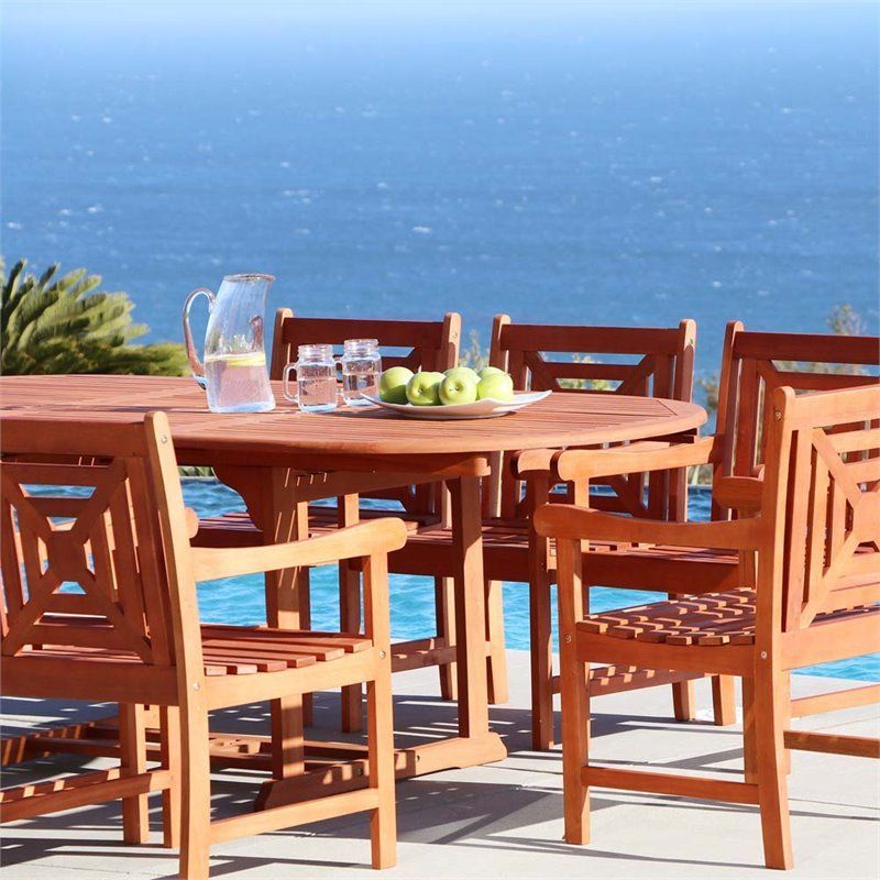 Vifah Malibu 9 Piece Extendable Oval Hardwood Patio Dining Set – V144Set38 For 9 Piece Oval Dining Sets (View 1 of 15)