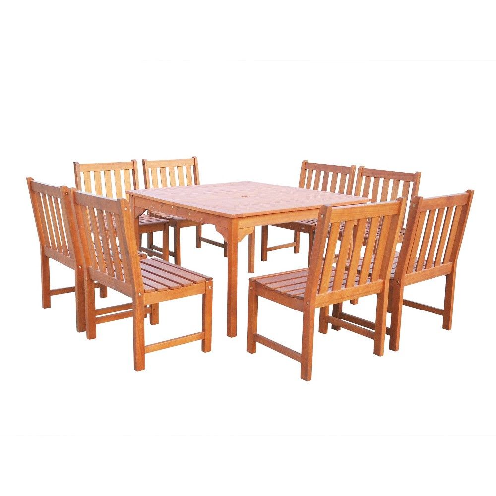 Vifah Malibu Eco Friendly 9 Piece Outdoor Hardwood Dining Set With Pertaining To 9 Piece Outdoor Square Dining Sets (View 6 of 15)