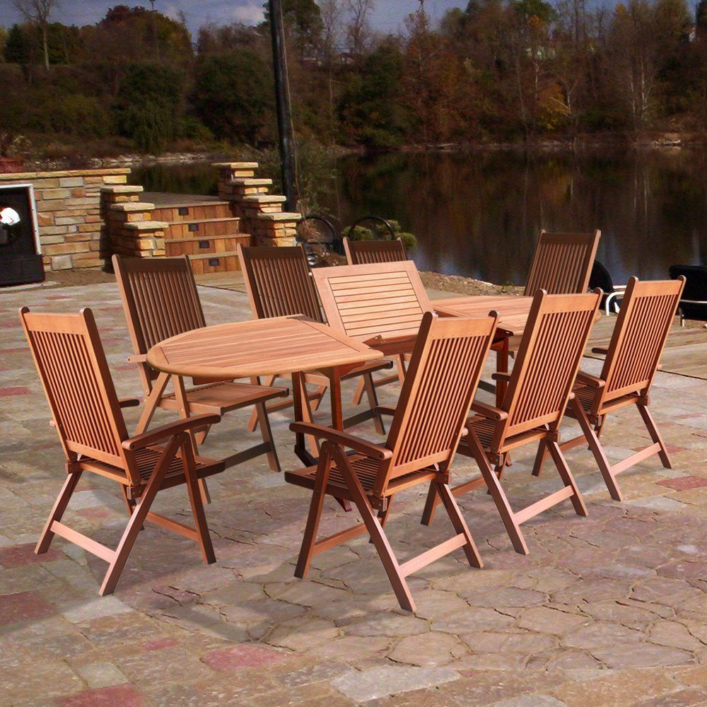 Vifah V144Set2 Wood 9 Piece Patio Dining Set With Oval Extension Table For 9 Piece Oval Dining Sets (View 3 of 15)