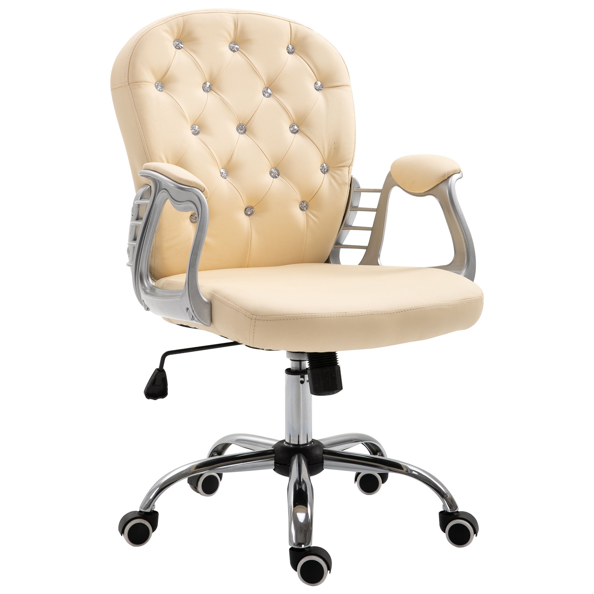 Vinsetto Vanity Middle Back Office Chair Tufted Backrest Swivel Rolling Regarding Fabric Outdoor Middle Chair Sets (View 13 of 15)